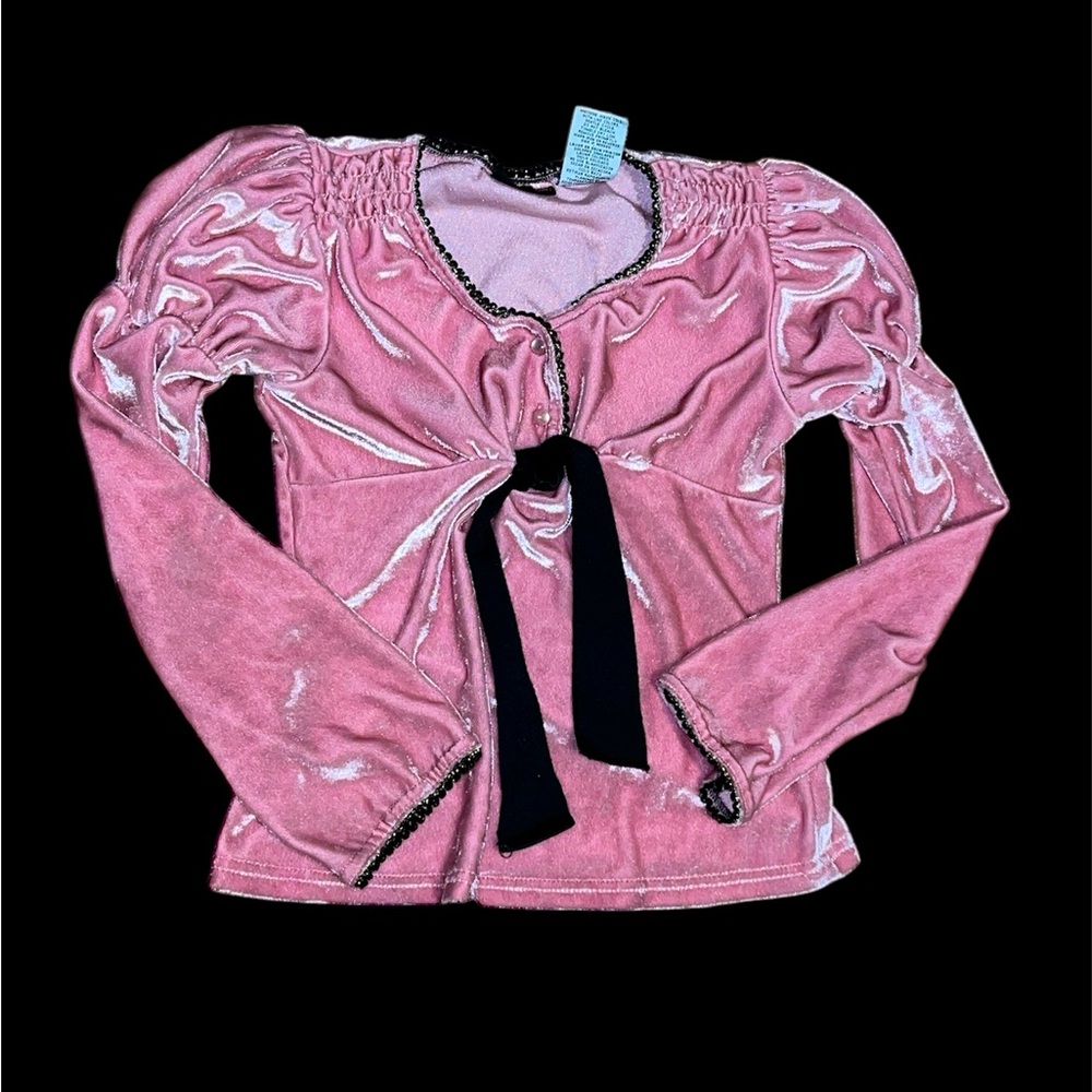 Mary Kate and Ashley velvet bow tie babydoll blouse Y2K Coquette pink xxs girls